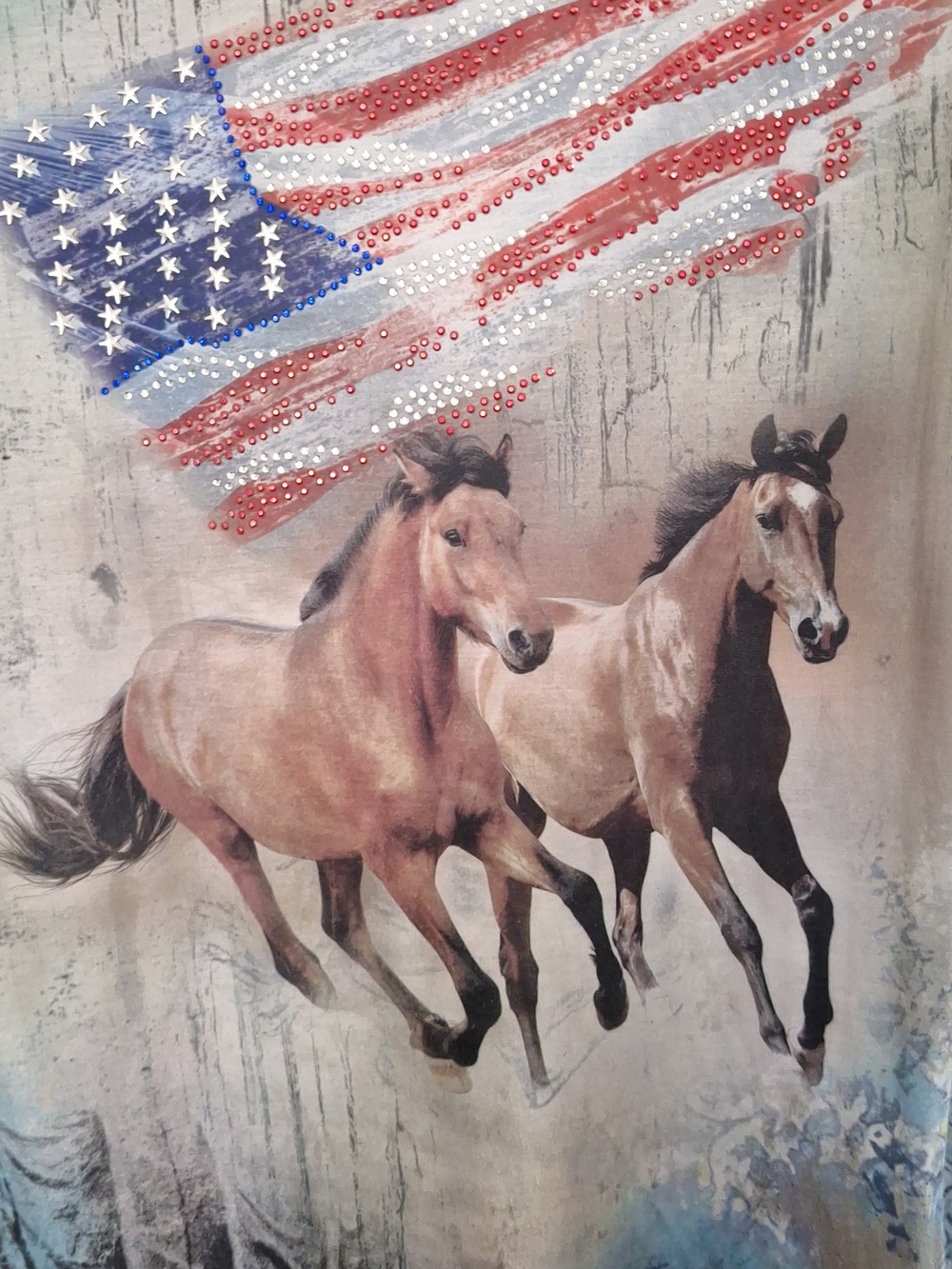 Womens Horses & Flag Graphic Tee - Red, Blue, White SIze L - Picture 4 of 5